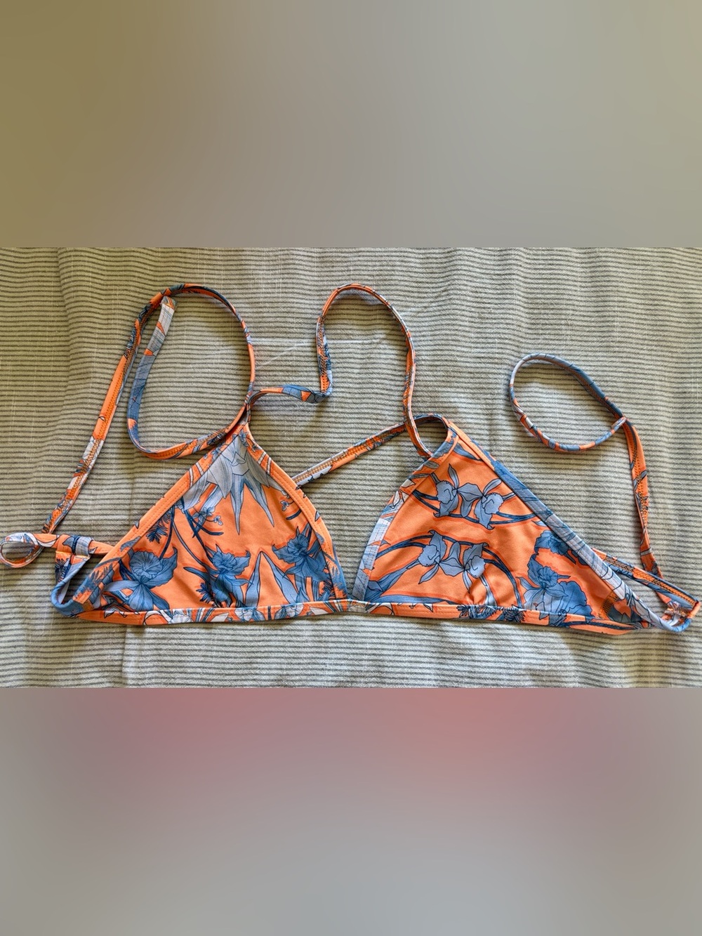 Jolyn deadstock Orange & Blue Floral Bikini Top - like new!